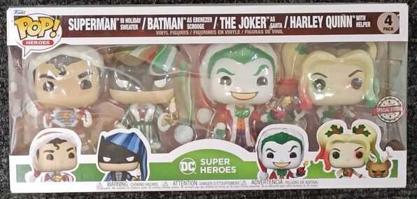 4 Pack DC Holiday Christmas Batman Superman Joker Harley