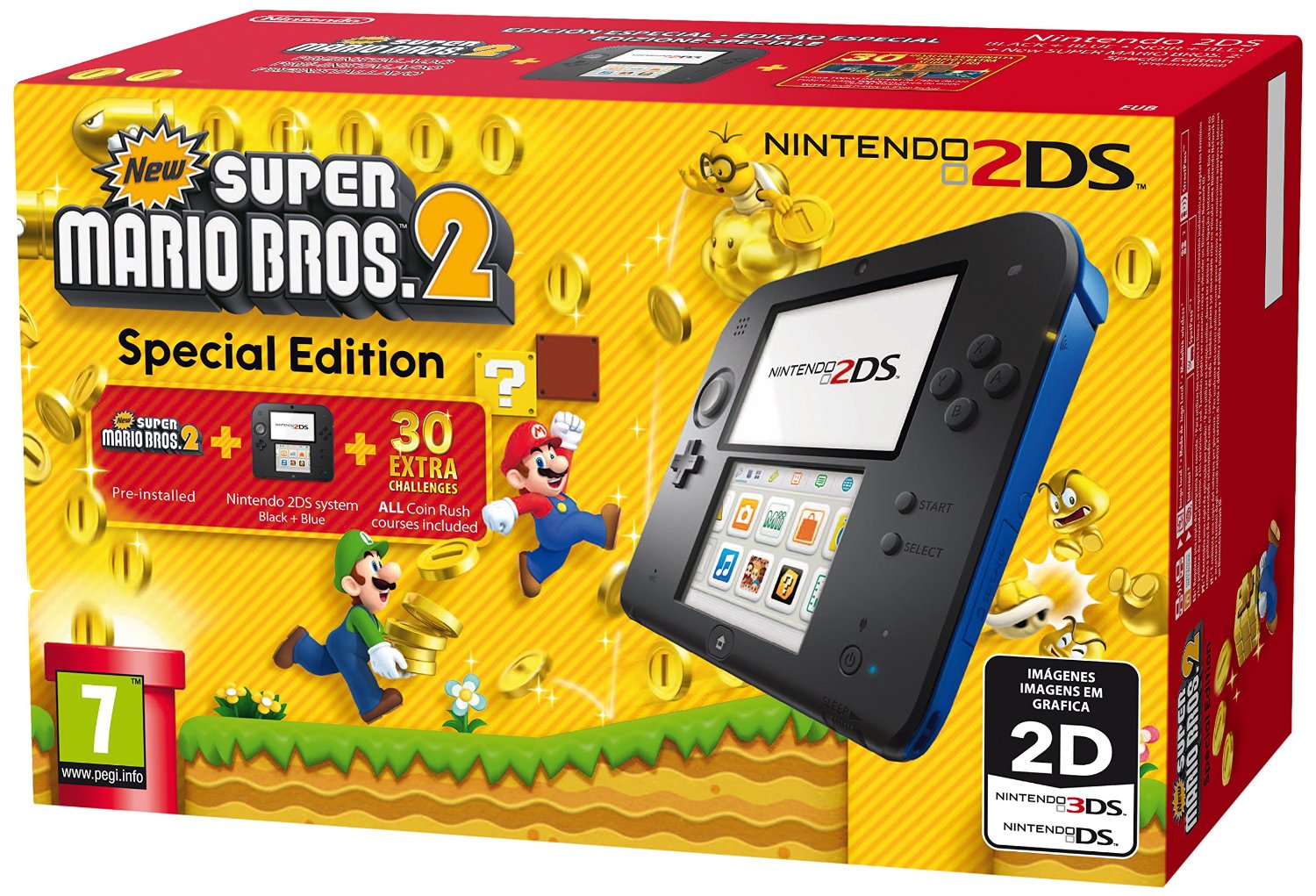 Nintendo 2DS Black Blue With Mario 2 Preinstalled