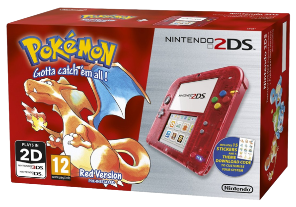 Nintendo 2DS Transparent Red + Pokemon Red