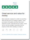 "Great service and value for money" starts MC B's review of GameXchange.co.uk!